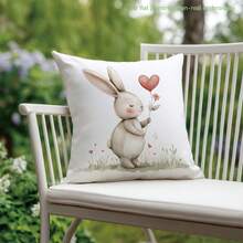 MEMNUN 1pc Easter Cartoon Cute Rabbit Holding Floral Heart Printed Pillow Cover, Peach Velvet Fabric Single-Sided Printing, Cushion Cover Without Insert, 17.7*17.7in(45*45cm)/19.69*19.69in(50*50cm)/15.75*15.75in(40*40cm), Suitable For Sofa, Bed, Bedroom, Office, Hotel, Decoration, All Seasons, Gift - Multicolor - View 6