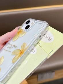 1pc Minimalist Artistic Fresh Floral Plumeria Religious Slogan Pattern Anti-Slip Transparent Air Cushion Soft Phone Case Compatible With IPhone 11/12/13/14/15/16/17 Pro Max - Multicolor - View 3