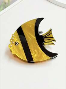 1件装女士甜美可爱仿珍珠海洋元素仿条纹鱼发夹，粉色、黄色、蓝色可选，马尾发髻发型配饰，适合海滩度假、日常出行，优雅可爱 - 彩色 - 查看 11