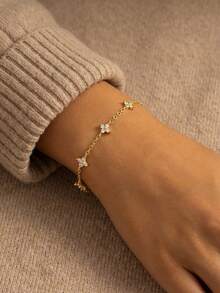 1pc 925 Sterling Silver Clover Shaped Zirconia Bracelet, Elegant And Suitable For Daily Wear - Bracelet - View 2