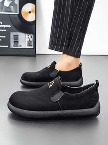 Sneaker casual da uomo, stile basso con punta tonda, slip-on, suola morbida, leggero e confortevole, suola spessa retrò, antiscivolo, colore unito, adatto per uso all'aperto, lavoro, pendolarismo quotidiano, stile semplice - nero - Visualizzare 6