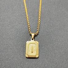 1pc Men's Bestselling Stainless Steel Square Letter Pendant Necklace, Personalized Letter Necklace, Hip Hop Jewelry - Yellow Gold - View 21