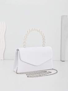 女士闪亮珍珠手提包 天鹅绒手拿包 迷你方形钱包，完美适用于派对、婚礼、舞会、晚宴、母亲节、情人节礼物 - 白色 - 查看 3