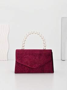 Women's Glitter Pearl Handbag Velvet Clutch Bag Mini Square Purse, Perfect For Party, Wedding, Prom, Banquet, Mother's Day Gift, Valentine's Day Gift - Burgundy - View 10