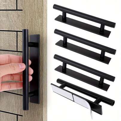 Black Bar Self-Adhesive Cabinet Handles, Self-Adhesive ABS Plastic Door Pulls, Easy To Peel And Stick On Wardrobes And Furniture Drawers, Cabinet Accessories