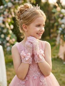 1 đôi găng tay ren nơ bằng lụa cho bé gái/trẻ em 4-12 tuổi, thích hợp cho váy cưới, chụp ảnh, biểu diễn sân khấu, công chúa. - 1Pair - Xem 4