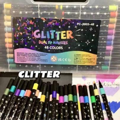 Juego de 48/24/36/12 piezas de nuevos bolígrafos de unicolor con brillo, bolígrafos de caligrafía con punta de pincel suave, bolígrafos de brillo perlado que no se desvanecen, rotuladores fluorescentes de colores, adecuados para pintar, garabatos navideños, regalos de Navidad/Año Nuevo, útiles escolares, papelería de oficina, accesorios de escritorio