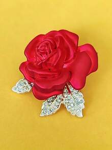 1pc Elegant Women's Red Rose Brooch, Delicate Small Rhinestone Flower Brooch, Coat/Clothing Accessory, Valentine's Day Gift, Gift For Girlfriend - Red - View 4