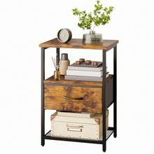 Tomnk 1 Drawer Night Stand, Beside Table With Fabric Drawers, End Table With PU Finish, Bedside Table, Bedroom Furniture - 質樸的棕色 - 查看 7