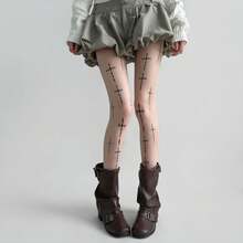 Women's Avant-Garde Punk Sheer Leggings, Nude Base Color Patchwork Gothic Pattern Mesh Thigh High Socks, Suitable For Spring, Summer, Autumn Street Fashion, Daily Party, Y2K Alternative Chic Stockings - Multicolor - View 5