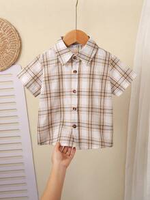Áo sơ mi polo tay ngắn kẻ caro cho bé trai, kiểu dáng thường ngày, đa năng, cài cúc phía trước, thích hợp cho mùa hè. - Nhiều màu - Xem 1