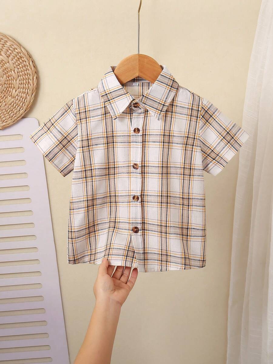 Áo sơ mi polo tay ngắn kẻ caro cho bé trai, kiểu dáng thường ngày, đa năng, cài cúc phía trước, thích hợp cho mùa hè. - Nhiều màu - Xem 1