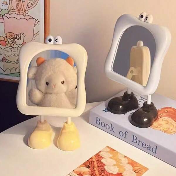 Specchio per il trucco da tavolo portatile con piede grande e regolabile, ad alta definizione, con adorabili disegni di animali e volti, supporto regolabile adatto per la toeletta, la camera da letto, facile da pulire, ideale per la camera da letto, lo specchio per il trucco del dormitorio