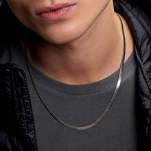 Snake Chain Necklace For Men,Men's Minimalist Flat Necklace,Waterproof Non Fading Stainless Steel Necklace, Jewelry Gift For Him - Silver - View 2