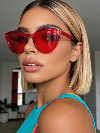 Gafas de moda redondas de personalidad roja, gafas de estilo callejero Y2K para viajes al aire libre, vacaciones en la playa, uso casual, de para mujer y hombre