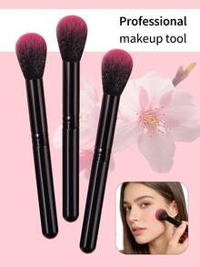 3pcs Fiber Blush Brush, Powder Brush, Contour Brush, Makeup Brushes Set For Seamless, Natural Application, Beginner Friendly - Black - View 4