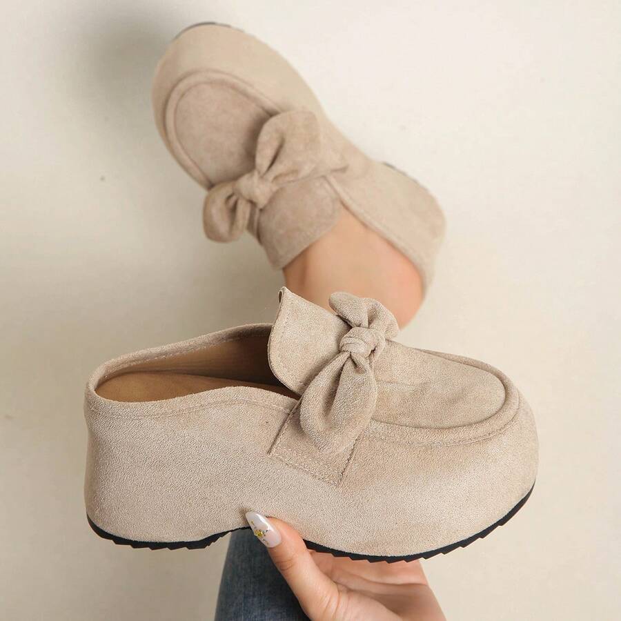 Niche Backless Mule Sandals, Thick Sole Beach Slippers For Women, High Heel Slip-On Shoes - Khaki - View 1