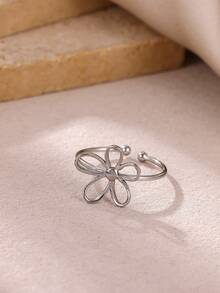 精致简约镂空花朵戒指，男女皆宜，金色不锈钢花瓣戒指，婚礼情侣时尚日常派对礼物 - 1 - 查看 5