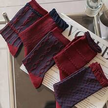 5双新款春秋季安哥拉红翻边中筒袜，3D波点图案，百搭、柔软舒适 - 彩色 - 查看 6