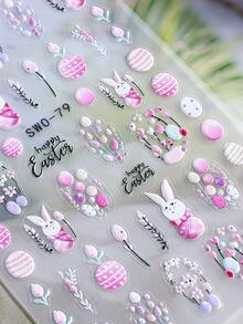 2pcs Easter Cartoon Rabbit & Flower 5D Embossed Nail Art Stickers, Spring Easter Eggs Rabbit Tulip Flower Nail Decals, DIY Nail Art Decoration Nails - Multicolor - View 6