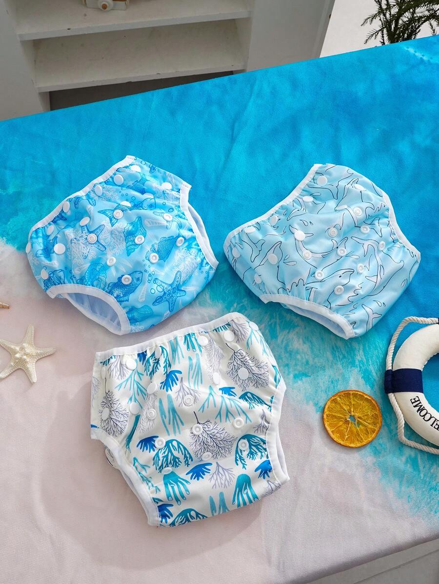 3 chiếc tã bơi cho bé, quần bơi tái sử dụng có lớp lót lưới nhanh khô, tã bơi mùa hè. - Nhiều màu - Xem 1