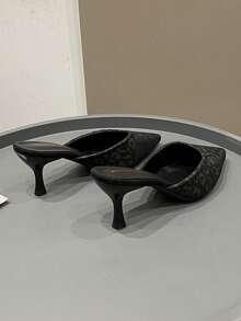 Women's Pointed Toe High Heel Slip-On Mule Sandals, Fairy Style, Spring New Arrival - Leopard Print Black - View 4