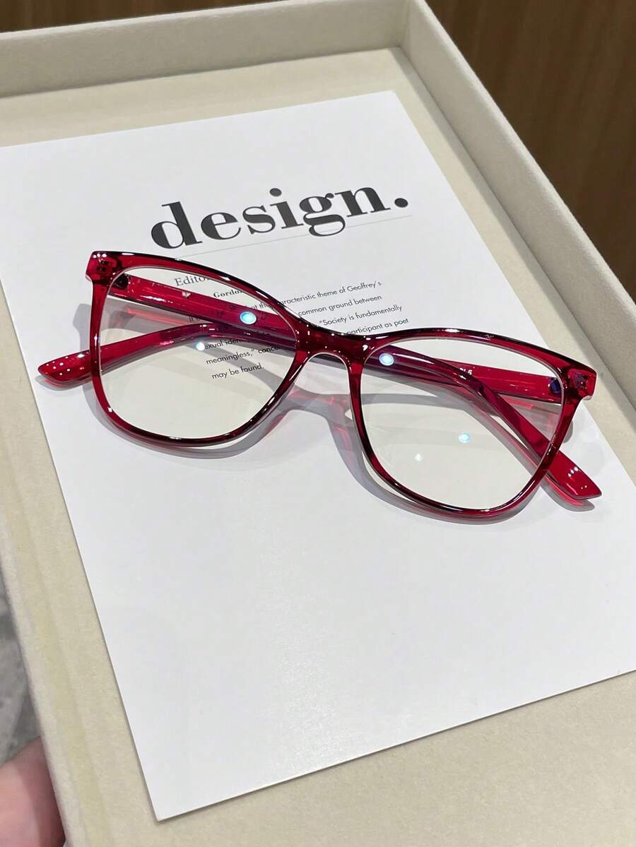 1 Pair Women's Burgundy Cat Eye PC Frame Contrast Color Full Frame Personalized Outfit Office Vintage Clear Glasses - Burgundy - View 1