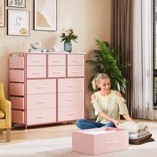Cómoda Organizadora de Tela con 12 Cajones, Gavetero para Recámara con Bolsillos Laterales, Mueble de Almacenamiento Ligero para Clóset, Sala y Pasillo - Rosa - Ver 4