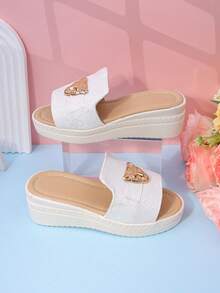 女童时尚拖鞋，休闲高跟坡跟凉鞋，春夏可爱之选 - 白色 - 查看 6