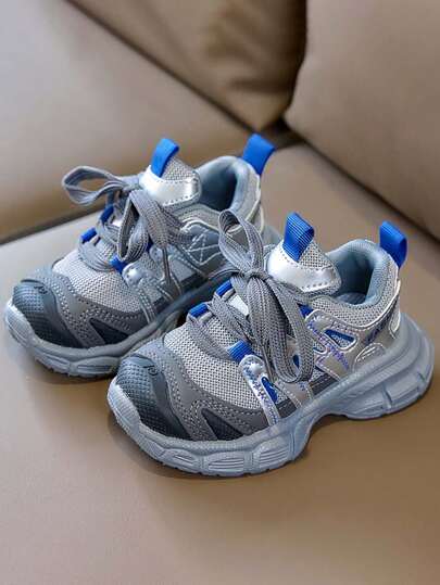1 Pair Kids' Breathable Lace-Up Casual Sports Shoes, Comfortable, Lightweight And Fashionable