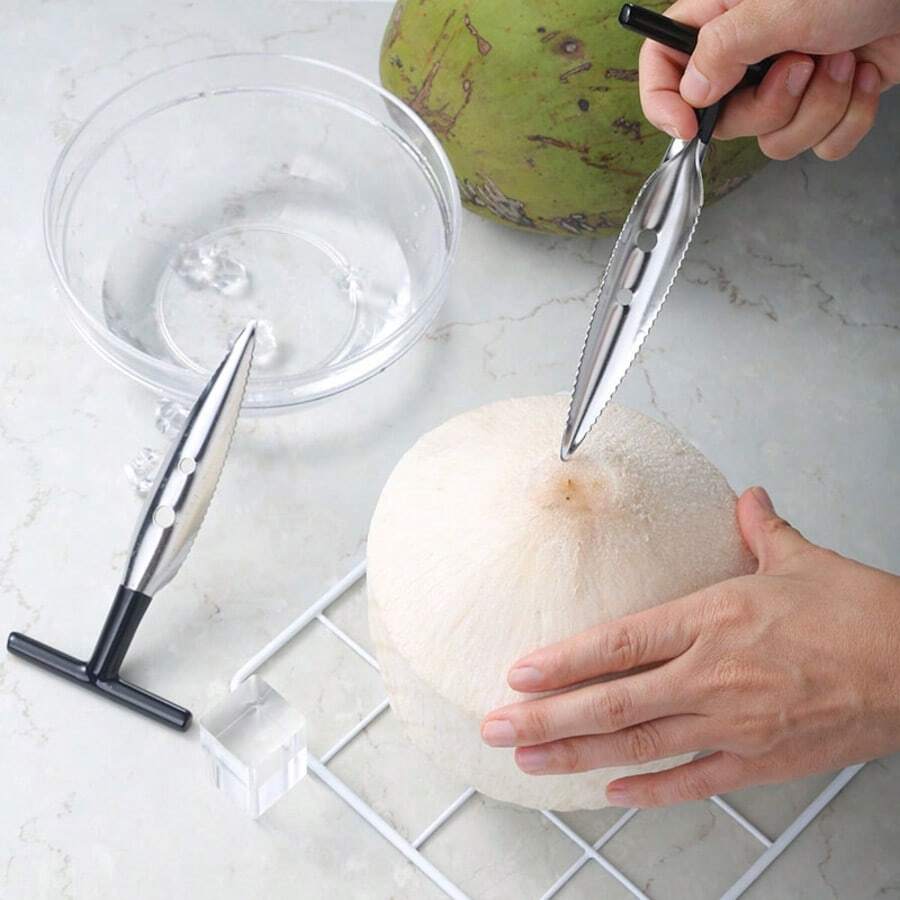 1pc Stainless Steel Coconut Opener, Convenient Coconut Cracking Tool, Coconut Punch Knife - Black - View 1