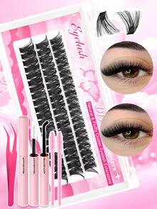 402/750/800/60pcs Eyelash Extension Kit, D Curl 100D+Bottom, DIY Eyelash Extension Faux Mink Lashes - Premium D Curl Natural Curly Individual Eyelash Set DIY Eyelash Extension - Reusable, Lightweight And Easy To Use, Lash Clusters, Single Lashes, False Lashes - Multicolor - View 11