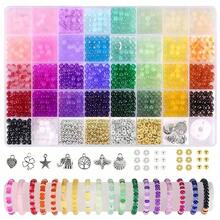 1250pcs/100pcs 6mm Glass Beads Bracelet Making Kit, Includes 28 Colors Crystal Glass Beads, Alloy Pendants, Beading Thread, Suitable For DIY Bracelets, Necklaces, Earrings, Crafts, Great For Beginners (Random Colors)
