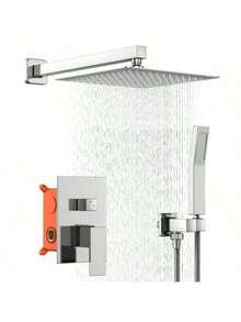 12-Inch Recessed Dual Function Chrome Plated Shower System With Rainfall Shower Head And Handheld Shower Head, Pre-Installed Valve For Bathroom - Electroplating Color - View 7