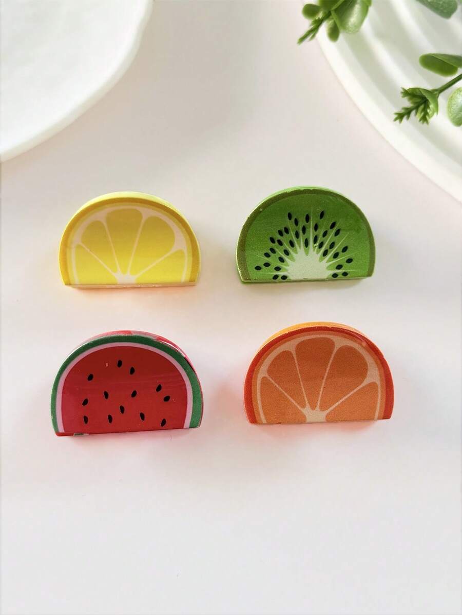 4 chiếc kẹp tóc nhỏ hình trái cây giả dưa hấu, kiwi, chanh, cam dành cho nữ, kẹp tóc mái/tóc bên, kẹp tóc đuôi ngựa, thích hợp cho kỳ nghỉ, đi chơi hàng ngày, phụ kiện trang trí tóc, phong cách Bohemian dễ thương, du lịch, sinh nhật.