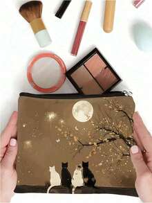 1 Piece Cat-Patterned Cosmetic Bag, A Creative Gift For Women, A Zippered Clutch Bag, A Small Coin Purse For Ladies, A Travel Essential Small Pouch For Miscellaneous Items, A Suggested Storage Bag To Give To Colleagues.