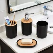 6-Piece Bathroom Set, Luxurious Black Or White With Bamboo, Modern And Very Elegant. - 黑色 - 查看 4
