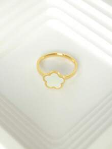 1pc Fashionable Stainless Steel Flower Ring, Suitable For Women's Daily Wear, Can Be Given As A Gift To Girlfriend, Valentine's Day, Mother, Mother's Day, Etc. - Gold - View 10