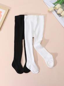 2pcs Baby Girls' Vertical Striped Print Tights, Cute & Ladylike For Daily Basic Matching, Spring/Autumn - Multicolor - View 4