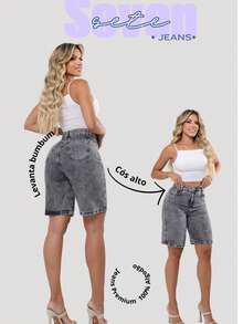 Women's Jorts Black Denim Bermuda Shorts, 100% Cotton, High Waist, No Lycra, Mid-Thigh Length, Marbled, Cycling Style, Boho Style, Casual, Sexy, Cute, Cotton, Zipper, Pocket, Button, Women's Denim Clothing, Nightwear, Holidays, Vacation, Daily Wear, Home Wear, ALL - 黑色石墨 Lisa 060-D - 查看 5