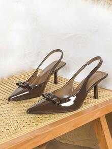 Giày sandal cao gót mũi nhọn cho nữ, kiểu dáng mùa thu mới, đa năng, tinh tế, gót nhọn, mũi kín, gợi cảm, thanh lịch kiểu giày cao gót quý phái. - màu nâu - Xem 7