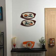 2件套手工制作中世纪现代不对称猫咪装饰品，当代几何墙饰，适合家居客厅室内装饰 - 彩色 - 查看 4