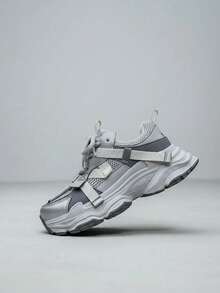 Tenis Chunky Urbanos con Suela Gruesa y Diseño Multicapa - Gris - Ver 4