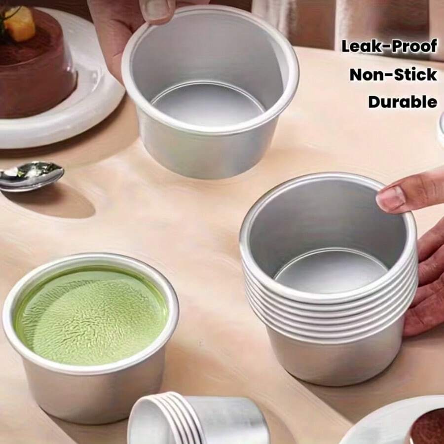 2pcs/5pcs/10pcs, Aluminum Non-Stick Cake Molds, Jelly Molds, Egg Tart Pudding Molds, Brownies, Heat-Resistant, Easy To Release, Non-Stick Cupcake, Muffin, Pudding, Chocolate Lava, And Soufflé Baking Cups. Versatile Small Ceramic Bowls, Suitable For Tart, Cake,