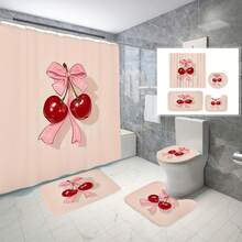 1/3/4 Pcs Cherry Blossom Bow Pattern Waterproof Polyester Shower Curtain With 12 Hooks, Bathroom Non-Slip Mat, Toilet Seat Cover And U-Shaped Mat - Multicolor - View 13