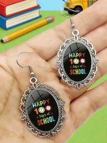 suteyi A Pair Of "Happy 100 Days" Earrings, Suitable For Teachers, Students, And Women, Make An Ideal Accessory Gift For Back-To-School Season And Teacher's Day. - Silver - View 4