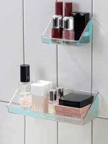 1个极简透明免打孔三角形收纳盒，壁挂式浴室洗漱用品收纳架。（注意：不建议安装在不平整的墙面上。请参考第四张图片。谢谢！）浴室 - 無色 - 查看 9