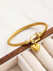 Women's Stainless Steel Woven Heart Bracelet, Fashion Bracelet For Summer 2026 - Bracelet - View 4