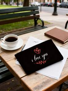 Love And Leaf Print Cosmetic Bag, Reusable Leaf Pattern Cosmetic Bag, Lightweight, Cosmetic And Toiletries Organizer, Zippered Cosmetic Bag, Lightweight Coin Purse, Toiletry Bag, Storage Bag, Travel Accessory, Shopping Gift, Valentine'S Day Gift, Versatile, Can Be Used To Store Cosmetics, Makeup Brushes, Accessories, New Year'S, Valentine'S Day, Ramadan Gift. - Multicolor - View 4