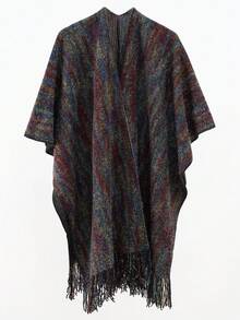 Elegante chal de mujer con hilos de colores abrigo versátil y moderno para cualquier ocasión - Negro - Ver 4